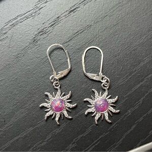 Silver and Pink Sunburst Earrings